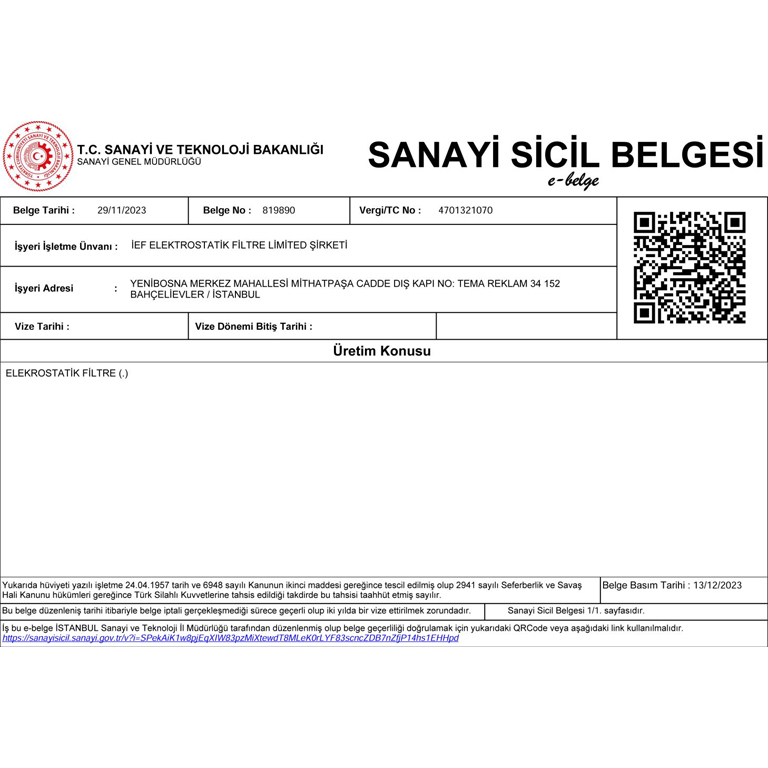 Sanayi Sicil Belgesi